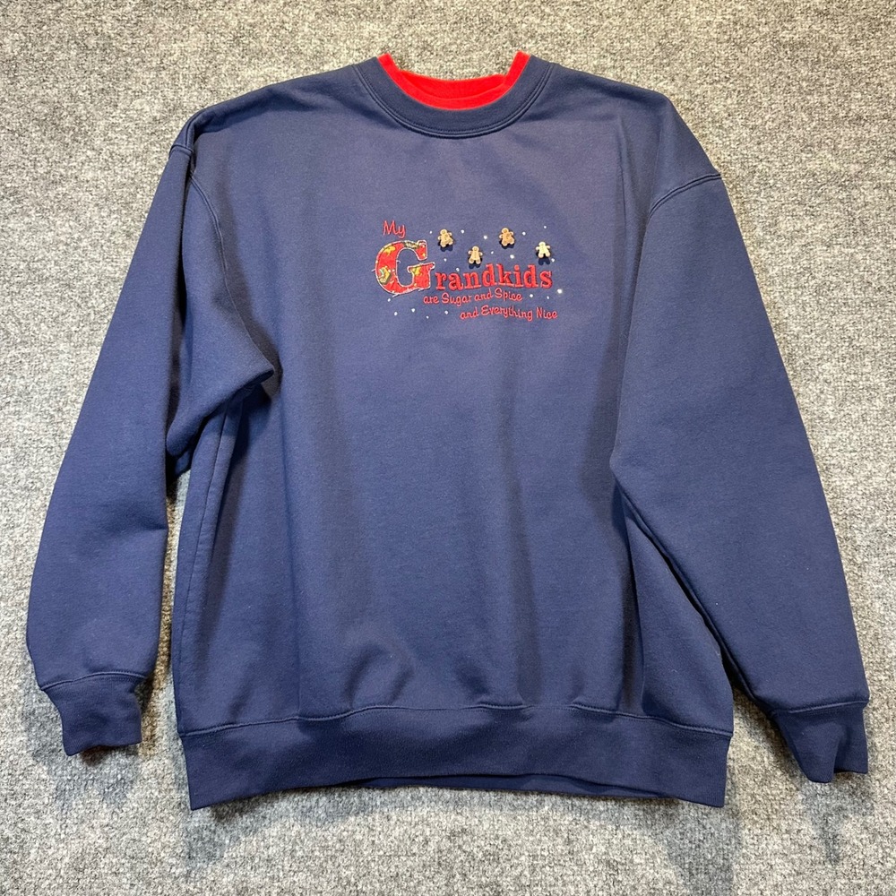 Morning Sun Sweatshirt Womens XL Navy Blue Gingerbread Grandkids Holiday Cozy